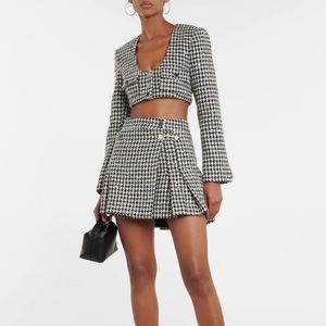 ROTATE Sequined houndstooth tweed crop jacket